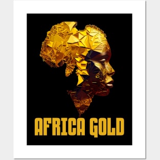 African Woman Shaped With Golden Map Of Africa Posters and Art